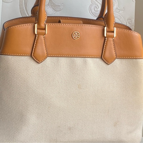 Tory Burch Tan & Brown Leather Canvas Bag - Picture 13 of 14